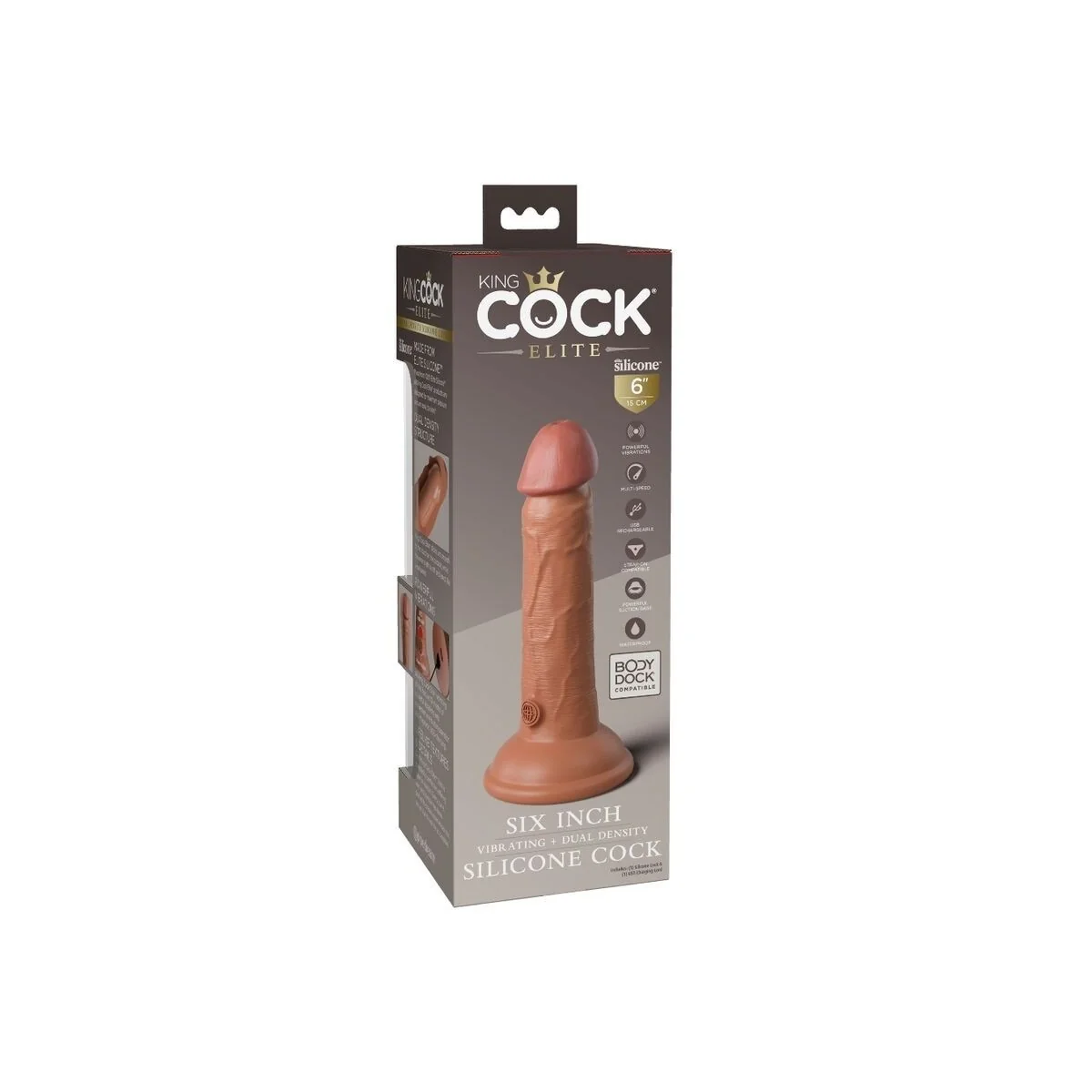 Elite realistischer Dildo mit Vibration und Silikon 15.2 cm Karamell von King Cock kaufen | Fesselliebe