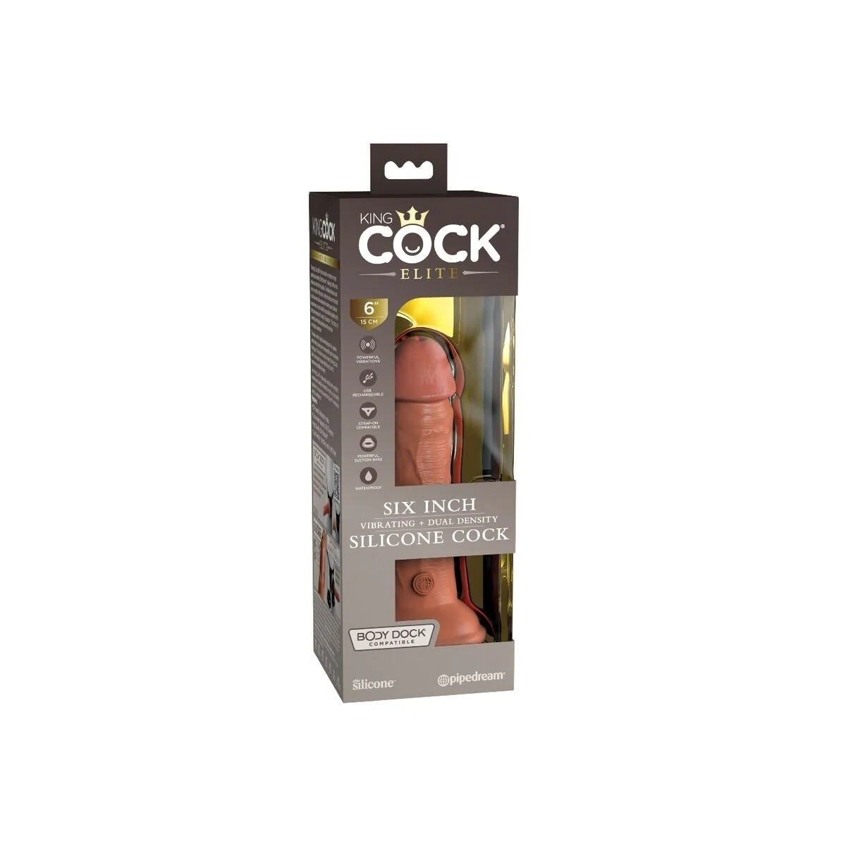 Elite realistischer Dildo mit Vibration und Silikon 15.2 cm Karamell von King Cock kaufen | Fesselliebe
