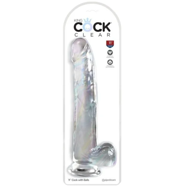 Clear Dildo mit Hoden 24.8 cm Transparent von King Cock kaufen | Fesselliebe