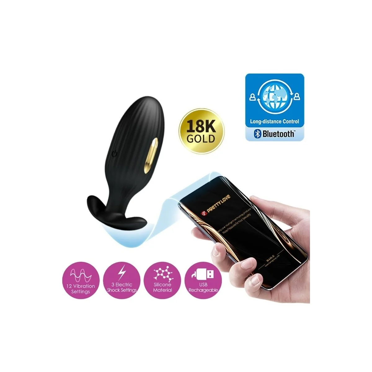 Jefferson App-Gesteuerter Analplug Schwarz von Pretty Love Bottom kaufen | Fesselliebe