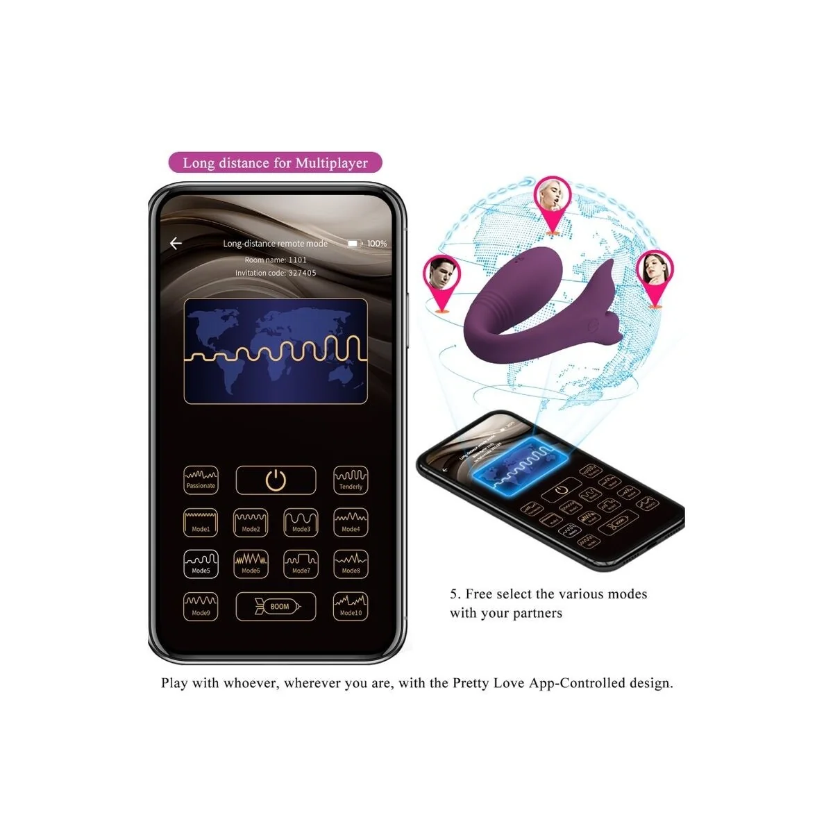 Jayleen Vibrator mit App-mit Fernbedienung Lila von Pretty Love Led kaufen | Fesselliebe