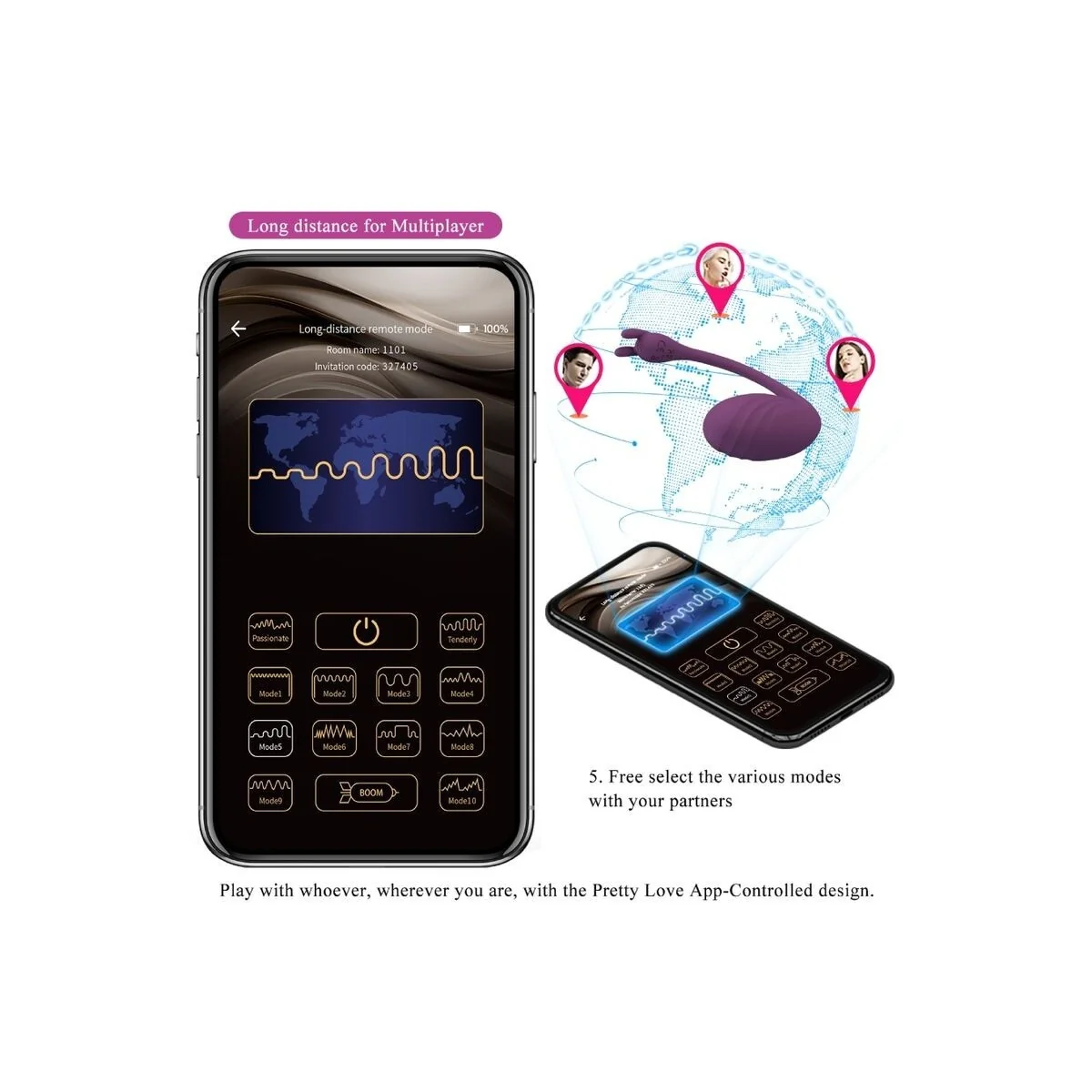 Catalina Vibrator App mit Fernbedienung Lila von Pretty Love Led kaufen | Fesselliebe