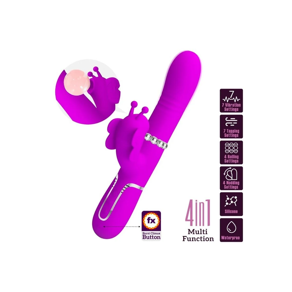 Multifunktions-Kaninchenvibrator 4 in 1 Schmetterling Fuchsia von Pretty Love Flirtation kaufen | Fesselliebe