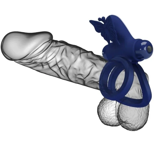 Jamele Doppelring mit Vibration & Schmetterlingstimulator Blau von Pretty Love Male kaufen | Fesselliebe