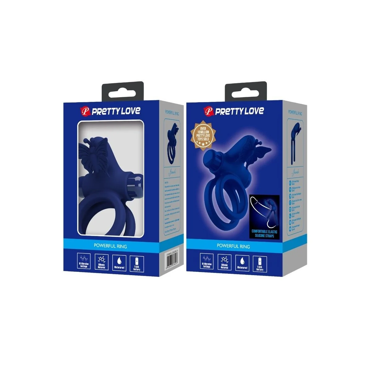 Jamele Doppelring mit Vibration & Schmetterlingstimulator Blau von Pretty Love Male kaufen | Fesselliebe