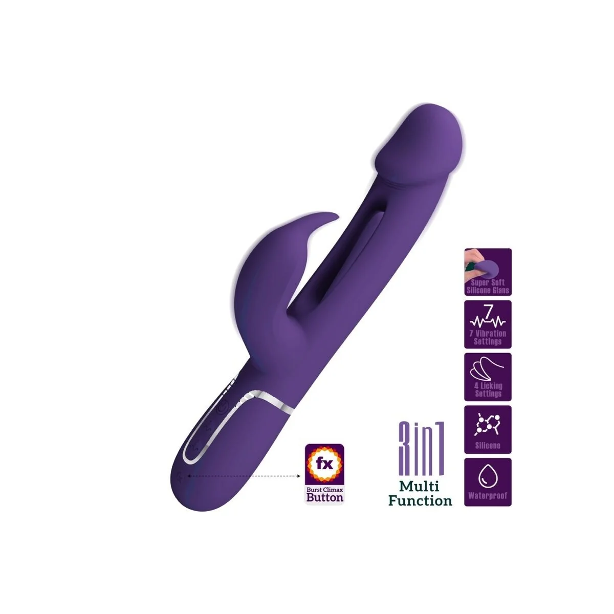 Kampas Rabbit 3 in 1 Multifunktionsvibrator mit Zunge Violett von Pretty Love Flirtation kaufen | Fesselliebe