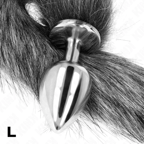 Anal Plug Größe L 10 X 4 cm mit Kunststoffschwanz 40 cm Grau von Kink Pleasure Plugs kaufen | Fesselliebe