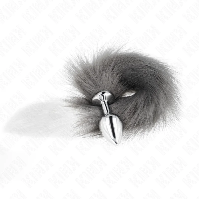 Anal Plug Größe M 8 X 3,5 cm mit Kunststoffschwanz 40 cm Grau und Weiss von Kink Pleasure Plugs kaufen | Fesselliebe 2