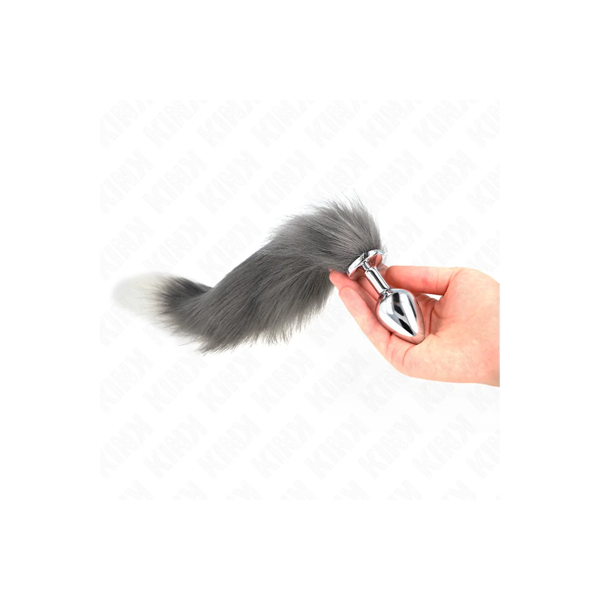 Anal Plug Größe M 8 X 3,5 cm mit Kunststoffschwanz 40 cm Grau und Weiss von Kink Pleasure Plugs kaufen | Fesselliebe