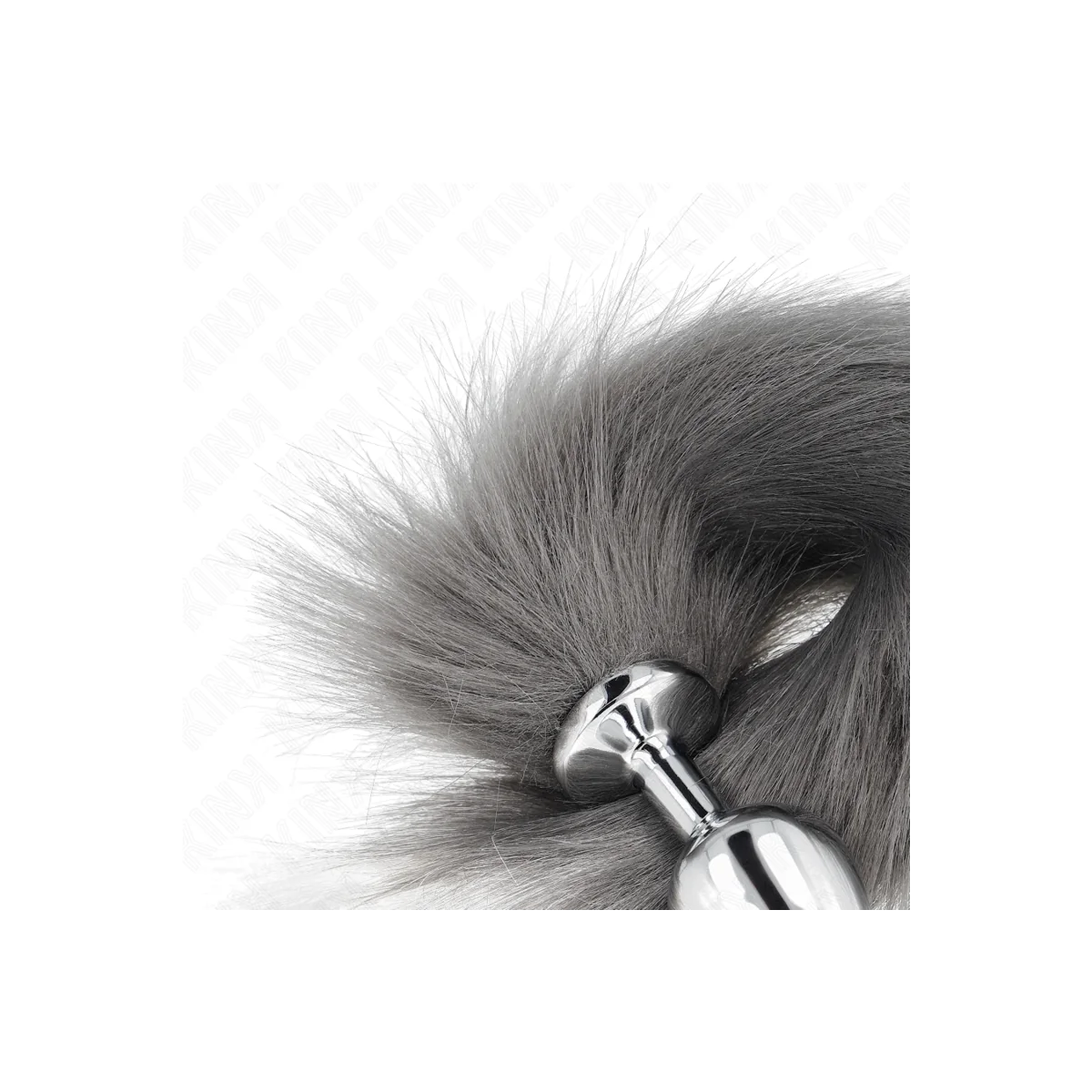 Anal Plug Größe M 8 X 3,5 cm mit Kunststoffschwanz 40 cm Grau und Weiss von Kink Pleasure Plugs kaufen | Fesselliebe