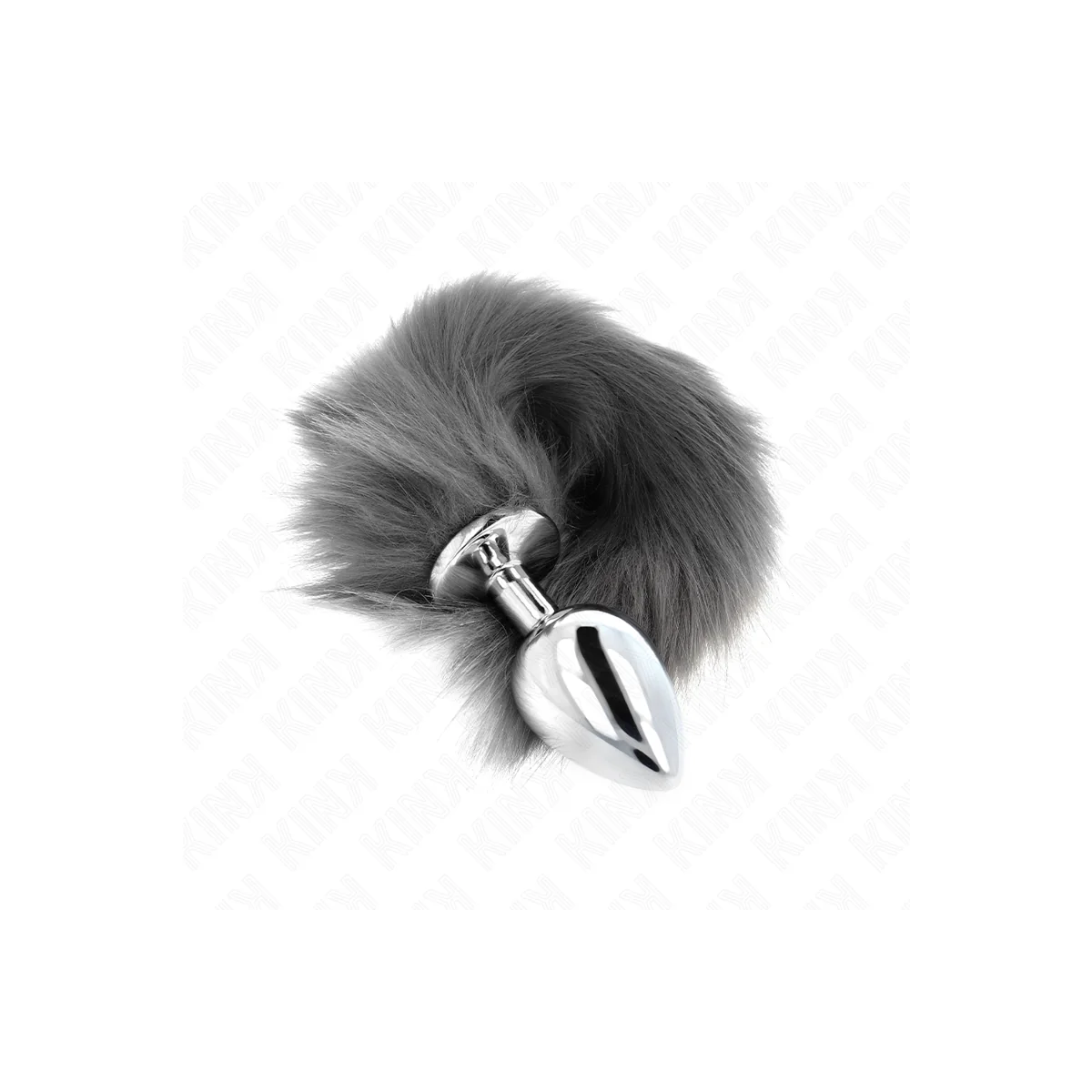 Anal Plug Größe L 10 X 4 cm mit Kunststoffschwanz 40 cm Grau und Weiss von Kink Pleasure Plugs kaufen | Fesselliebe