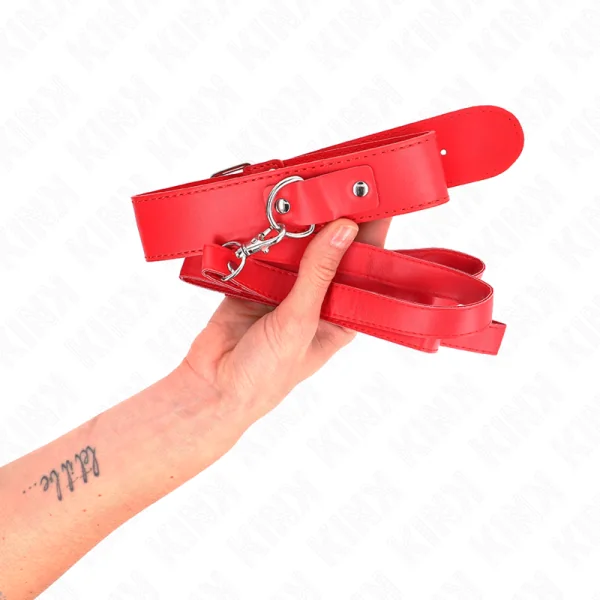 Halskette mit Gürtel 116 cm Rojo Gurt Verstellbar 32-50 cm X 8 cm von Kink Collar & Gag kaufen | Fesselliebe