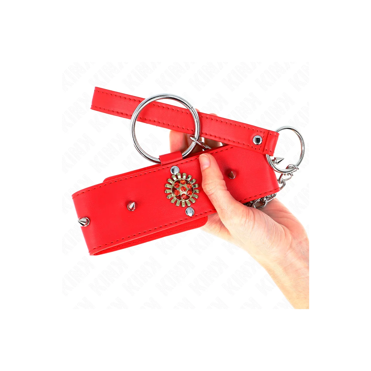 Rote Diamantkette mit Gürtel 65 cm Verstellbar 35-51 cm X 7 cm von Kink Collar & Gag kaufen | Fesselliebe