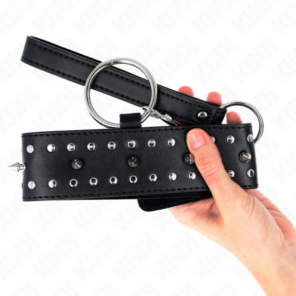 Halskette mit Leine 65 cm mit Silbernen Nieten Modell 1 Verstellbar 36-43 cm X 5 cm von Kink Collar & Gag kaufen | Fesselliebe