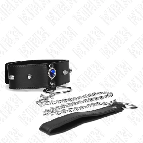 Halskette 65 cm mit Band mit Blauen Diamanten Verstellbar 36-43 cm X 5 cm von Kink Collar & Gag kaufen | Fesselliebe