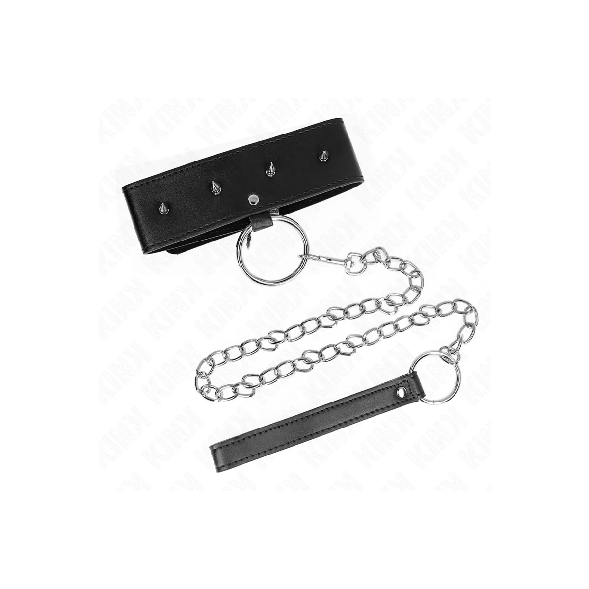 Halskette 65 cm mit Leine mit Silbernen Nieten Modell 2 Verstellbar 36-43 cm X 5 cm von Kink Collar & Gag kaufen | Fesselliebe