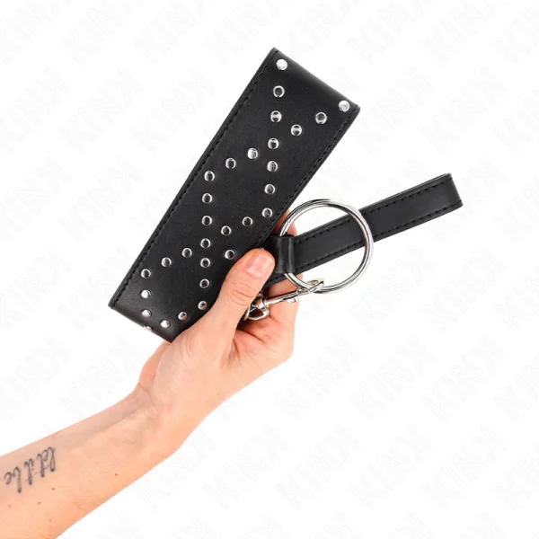 Halskette 65 cm mit Leine mit Silbernen Nieten Modell 3 Verstellbar 36-43 cm X 5 cm von Kink Collar & Gag kaufen | Fesselliebe