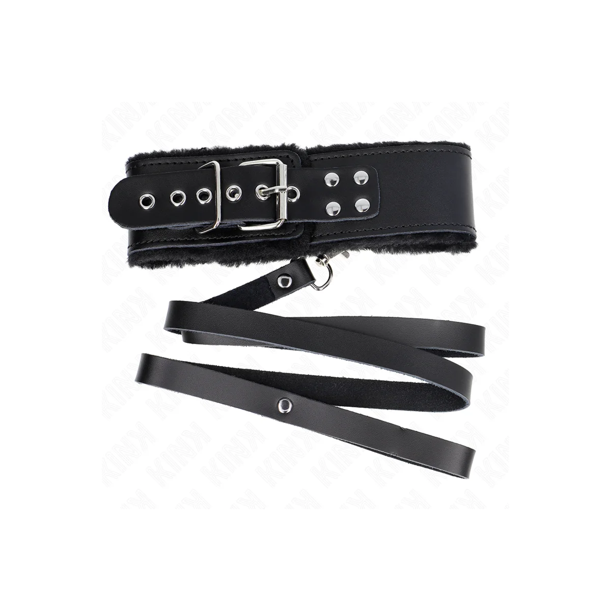 Halskette mit Gürtel 116 cm mit Schwarzem Lederband Verstellbar 40-48 cm X 6 cm von Kink Collar & Gag kaufen | Fesselliebe
