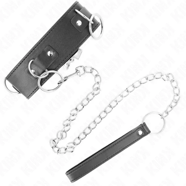 Halskette mit Leine 65 cm 3 Ring Modell 2 Verstellbar 36-43 cm X 5 cm von Kink Collar & Gag kaufen | Fesselliebe