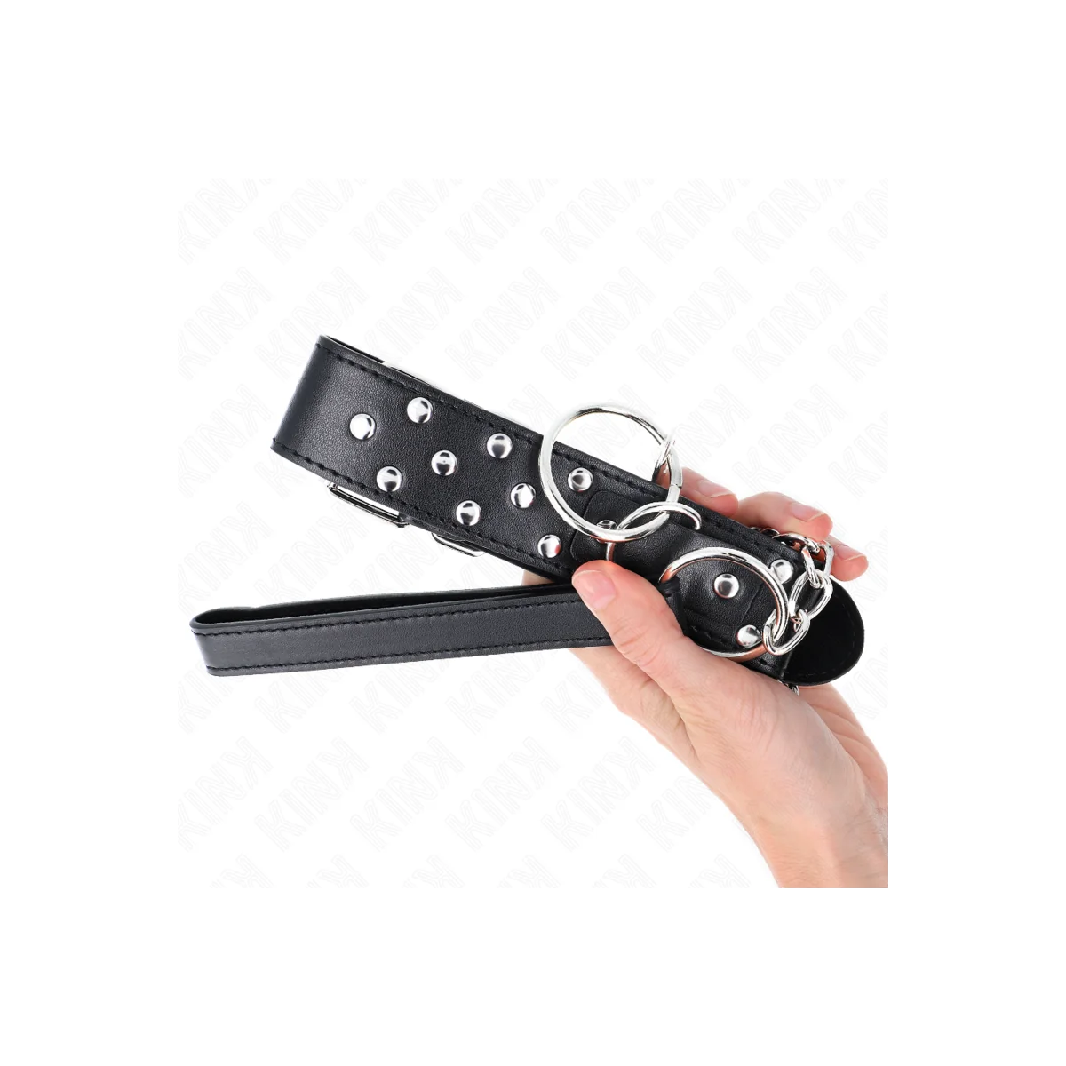 Ring Nieten Band Halskette mit Gürtel 65 cm Schwarz Verstellbar 36-50 cm X 3,8 cm von Kink Collar & Gag kaufen | Fesselliebe