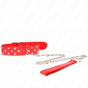 Ring Nieten Band Halskette mit Gürtel 65 cm Rot Verstellbar 36-50 cm X 3,8 cm von Kink Collar & Gag kaufen | Fesselliebe