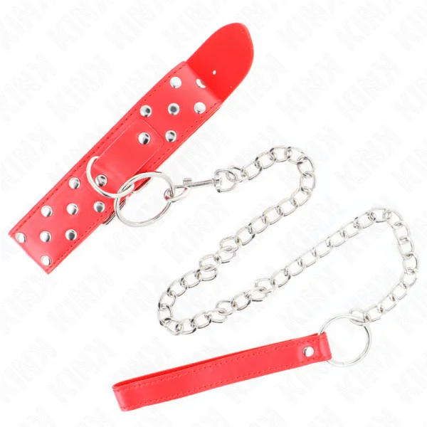 Ring Nieten Band Halskette mit Gürtel 65 cm Rot Verstellbar 36-50 cm X 3,8 cm von Kink Collar & Gag kaufen | Fesselliebe