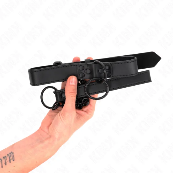 Halsband mit Dunkler Leine 65 cm Verstellbar 37-54 cm X 3 cm von Kink Collar & Gag kaufen | Fesselliebe