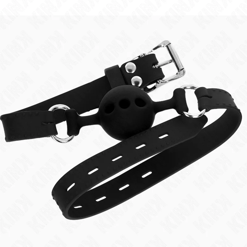 Vollsilikon-Klappen 55 X 2 cm mit 4 cm Kugel Größe S Schwarz Verstellbar 35-51 cm von Kink Collar & Gag kaufen | Fesselliebe 2