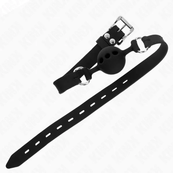Vollsilikon-Klappen 55 X 2 cm mit 4 cm Kugel Größe S Schwarz Verstellbar 35-51 cm von Kink Collar & Gag kaufen | Fesselliebe