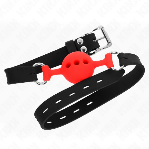 Vollsilikon-Klappen 55 X 2 cm mit 4 cm Kugel Größe S Rot Verstellbar 35-51 cm von Kink Collar & Gag kaufen | Fesselliebe