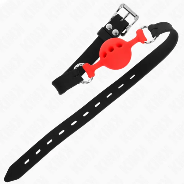 Vollsilikon-Klappen 55 X 2 cm mit 4 cm Kugel Größe S Rot Verstellbar 35-51 cm von Kink Collar & Gag kaufen | Fesselliebe
