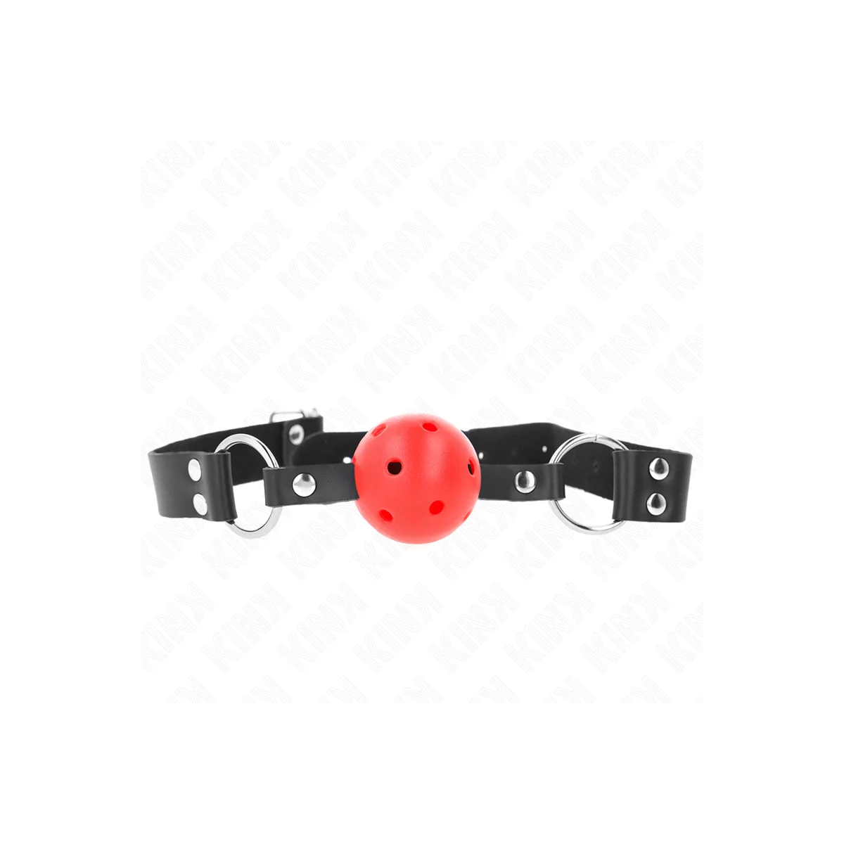 Atmungsaktiver Ball 4 cm Knebel mit Doppelniet Rot 62,5 X 2,5 cm Verstellbar 42-58 cm von Kink Collar & Gag kaufen | Fesselliebe