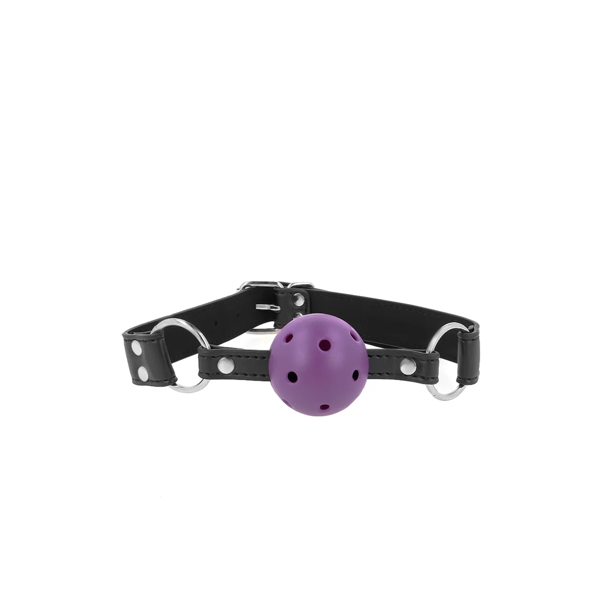 Atmungsaktiver Ball 4 cm Knebel mit Doppelniet Lila 62,5 X 2,5 cm Verstellbar 42-58 cm von Kink Collar & Gag kaufen | Fesselliebe