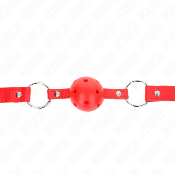 Atmungsaktiver Ball 4 cm Knebel mit Doppelniet Modell 1 Rot 62,5 X 2,5 cm Verstellbar 42-58 cm von Kink Collar & Gag kaufen | Fesselliebe
