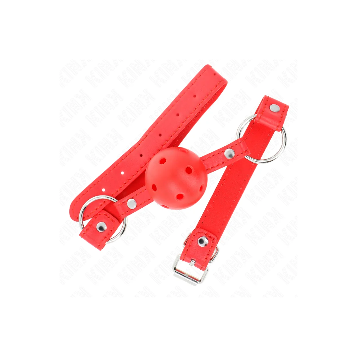 Atmungsaktiver Ball 4 cm Knebel mit Doppelniet Modell 1 Rot 62,5 X 2,5 cm Verstellbar 42-58 cm von Kink Collar & Gag kaufen | Fesselliebe