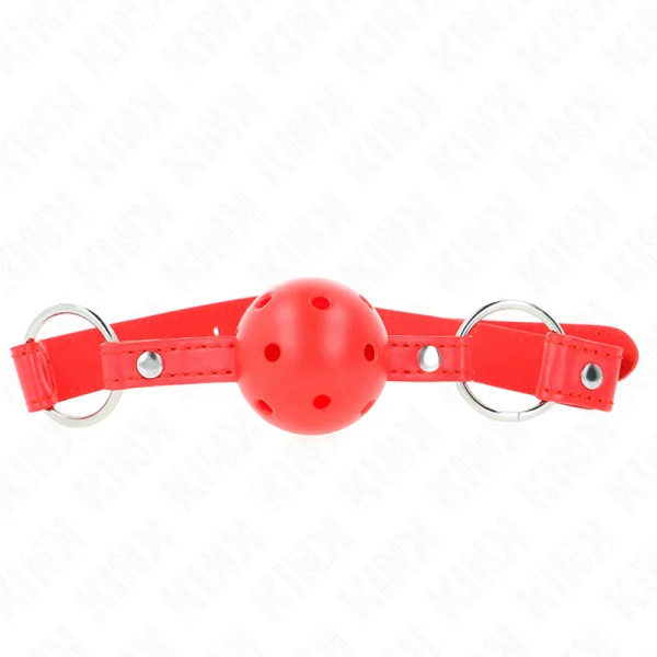 Atmungsaktiver Ball 4 cm Knebel mit Doppelniet Modell 1 Rot 62,5 X 2,5 cm Verstellbar 42-58 cm von Kink Collar & Gag kaufen | Fesselliebe