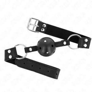 Atmungsaktiver Ball 4 cm Knebel mit Doppelniet Modell 1 Schwarz 62,5 X 2,5 cm Verstellbar 42-58 cm von Kink Collar & Gag kaufen | Fesselliebe