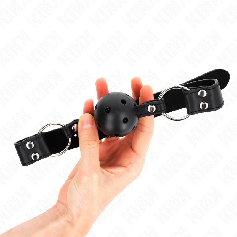 Atmungsaktiver Ball 4 cm Knebel mit Doppelniet Modell 1 Schwarz 62,5 X 2,5 cm Verstellbar 42-58 cm von Kink Collar & Gag kaufen | Fesselliebe 2