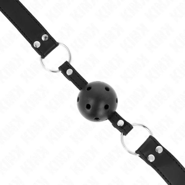 Atmungsaktiver Ball 4 cm Knebel mit Doppelniet Modell 1 Schwarz 62,5 X 2,5 cm Verstellbar 42-58 cm von Kink Collar & Gag kaufen | Fesselliebe