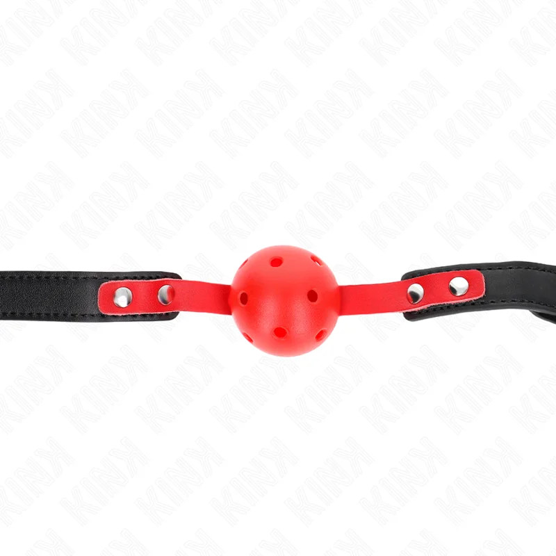 Roter Hohlkugel, 4 cm, Knebel, Schwarzer Gurt 60 X 2 cm, Verstellbar 37-52 cm von Kink Collar & Gag kaufen | Fesselliebe