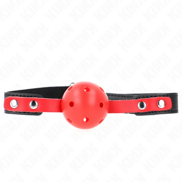 Roter Hohlkugel, 4 cm, Knebel, Schwarzer Gurt 60 X 2 cm, Verstellbar 37-52 cm von Kink Collar & Gag kaufen | Fesselliebe