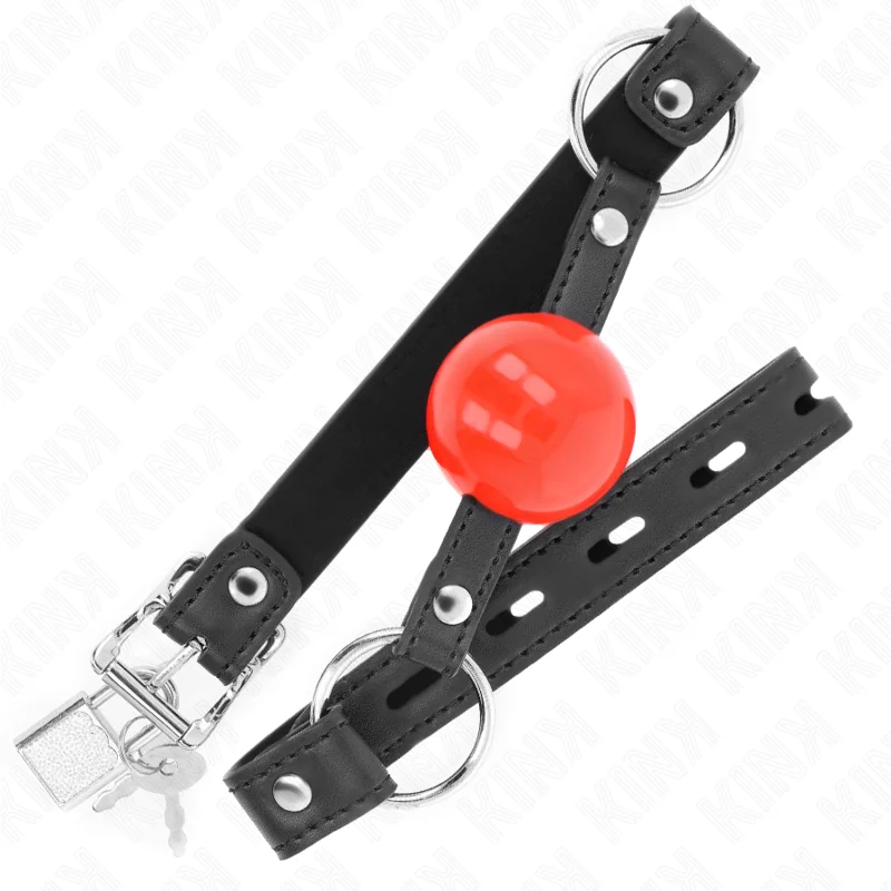 Ball 4 cm Knebel mit Schloss Roter Ball Schwarzer Gurt 60 X 2 cm von Kink Collar & Gag kaufen | Fesselliebe 2