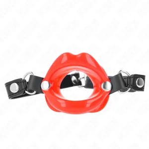 Lip 8 cm Knebel mit Rotem Kunstlederband 63 X 2 cm Verstellbar 39-58 cm von Kink Collar & Gag kaufen | Fesselliebe