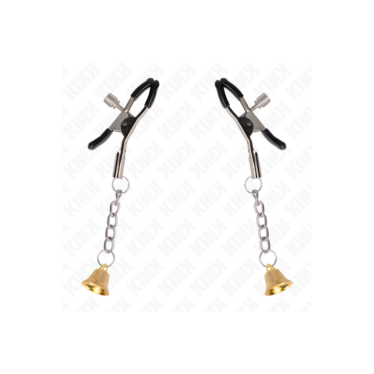 Goldene Nippelklemmen mit Glockenanhänger 6 cm von Kink Nipple Grip kaufen | Fesselliebe
