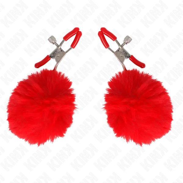 Kunstfellball-Nippelklammer Rot 6 cm von Kink Nipple Grip kaufen | Fesselliebe