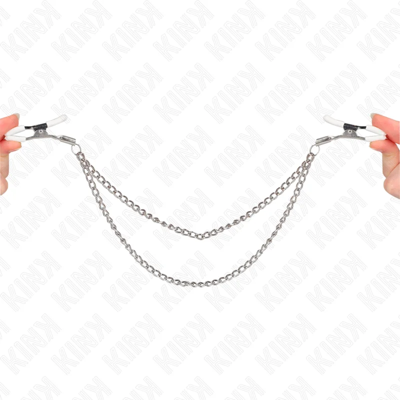 Nippelklemmen mit 2 Dünnen Ketten Silber 20/23 cm von Kink Nipple Grip kaufen | Fesselliebe