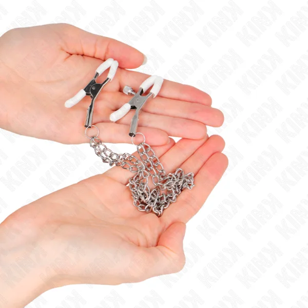 Nippelklemmen mit 2 Dünnen Ketten Silber 20/23 cm von Kink Nipple Grip kaufen | Fesselliebe