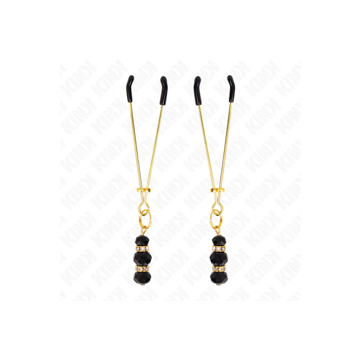 Goldene Dünne Nippelklemmen mit 3 Schwarzen Glasperlen 7 cm von Kink Nipple Grip kaufen | Fesselliebe