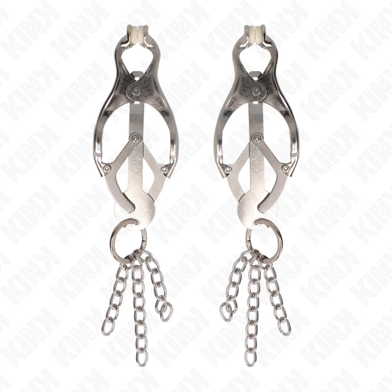 Japanische Kleeblatt-Nippelklammern mit Kleinen Ketten Silber von Kink Nipple Grip kaufen | Fesselliebe 2