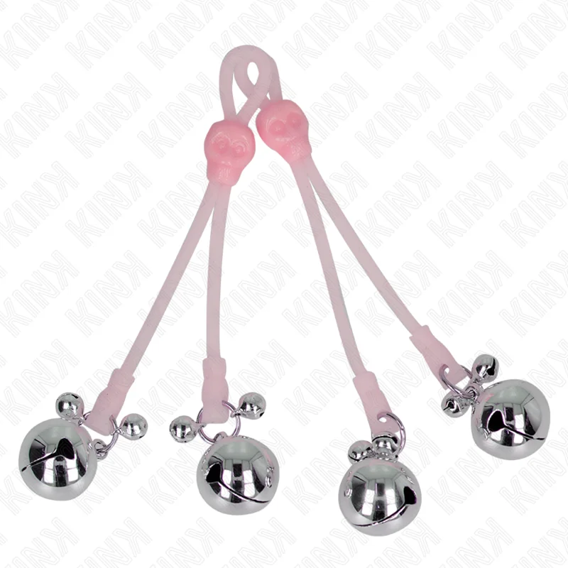 Leuchtende Totenkopf-Nippelklammern mit Ringglöckchen Verstellbar Rosa/Silber von Kink Nipple Grip kaufen | Fesselliebe 2